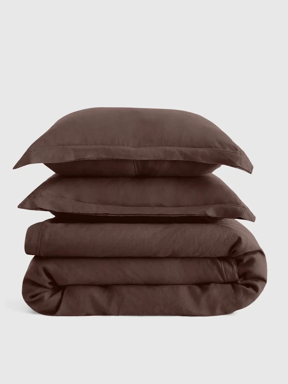 Quince European Linen Double Flange Duvet Cover Set Full Queen Espresso 125